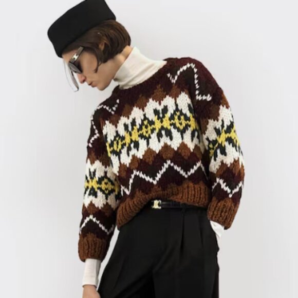 crewneck sweater IN fair isle wool - Picture 1 of 11